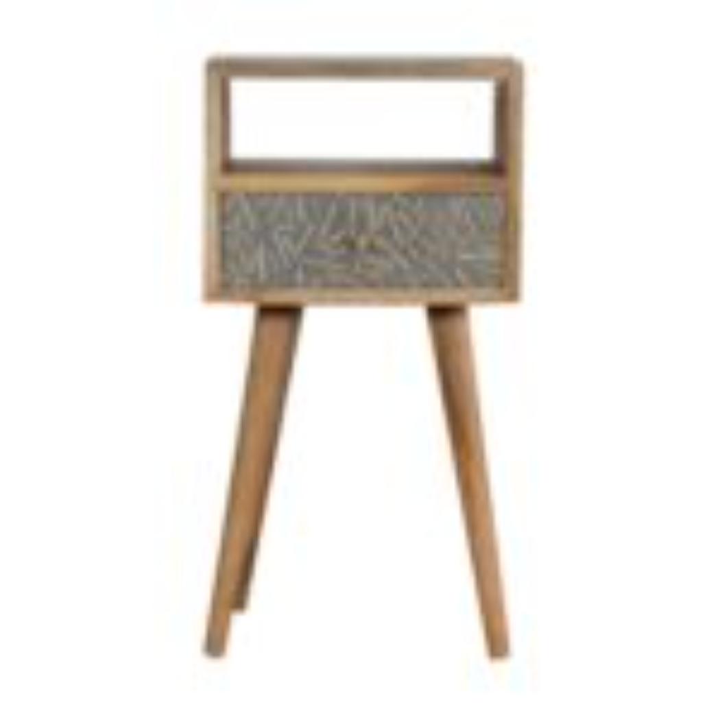 Mini Cement Chip Bedside Table | Solid Mango Wood | Single Drawer Storage