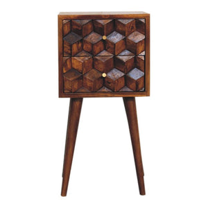 Mini Chestnut Cube Bedside Table | Solid Mango Wood | 2 Drawer