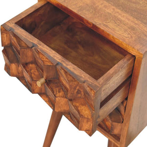 Mini Chestnut Cube Bedside Table | Solid Mango Wood | 2 Drawer