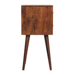 Mini Chestnut Cube Bedside Table | Solid Mango Wood | 2 Drawer