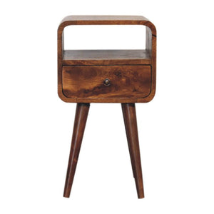 Mini Chestnut Curve Open Bedside | Solid Mango Wood | Open Shelf