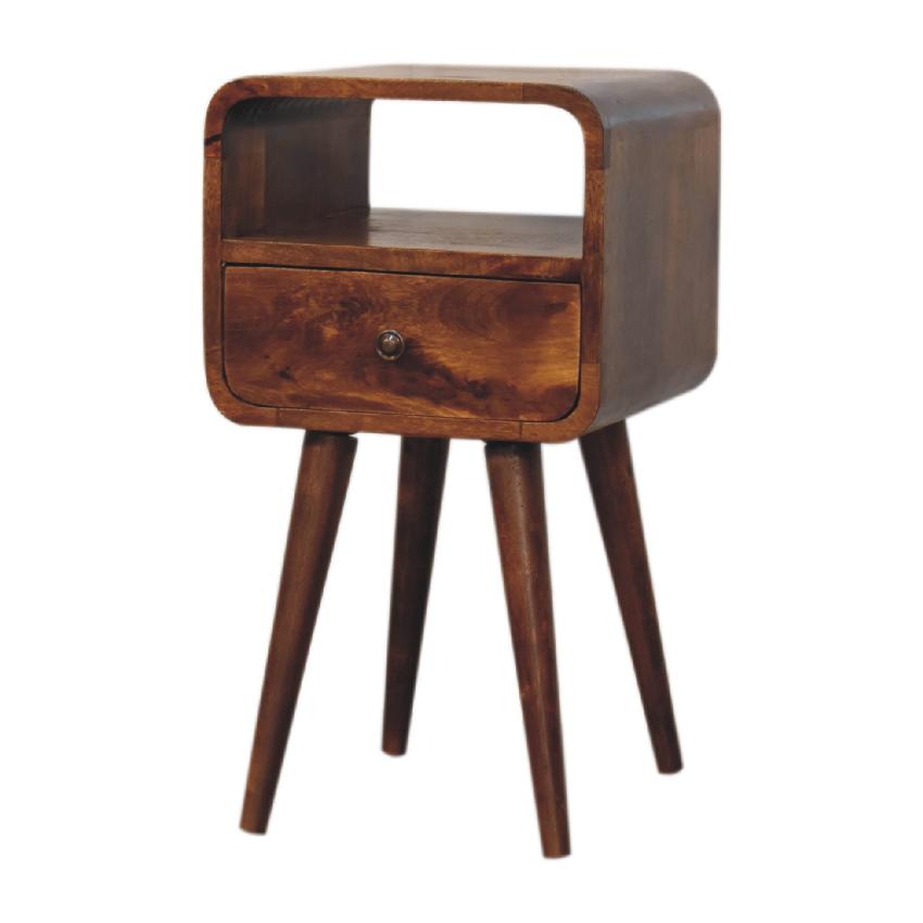 Mini Chestnut Curve Open Bedside | Solid Mango Wood | Open Shelf