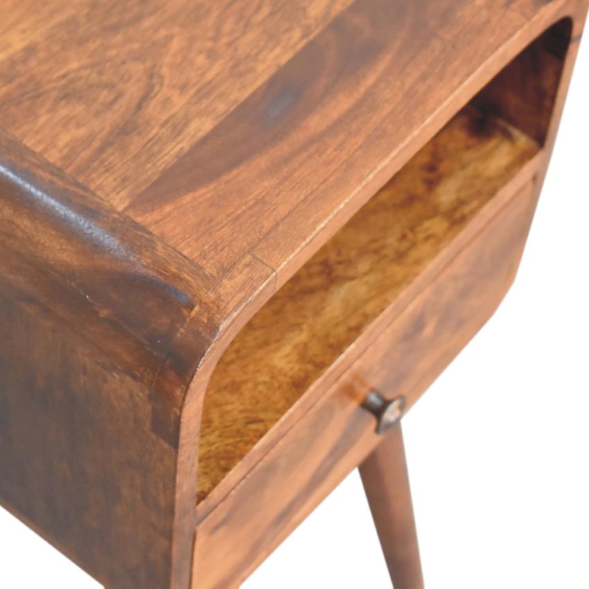 Mini Chestnut Curve Open Bedside | Solid Mango Wood | Open Shelf