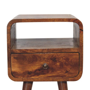 Mini Chestnut Curve Open Bedside | Solid Mango Wood | Open Shelf