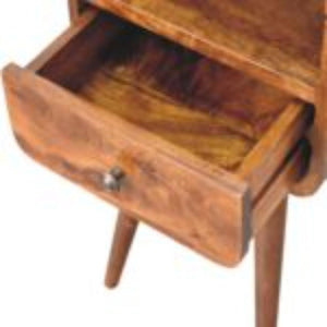 Mini Chestnut Curve Open Bedside | Solid Mango Wood | Open Shelf