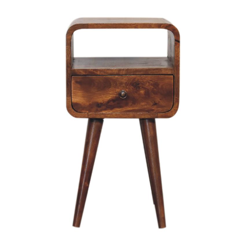 Mini Chestnut Curve Open Bedside | Solid Mango Wood | Open Shelf