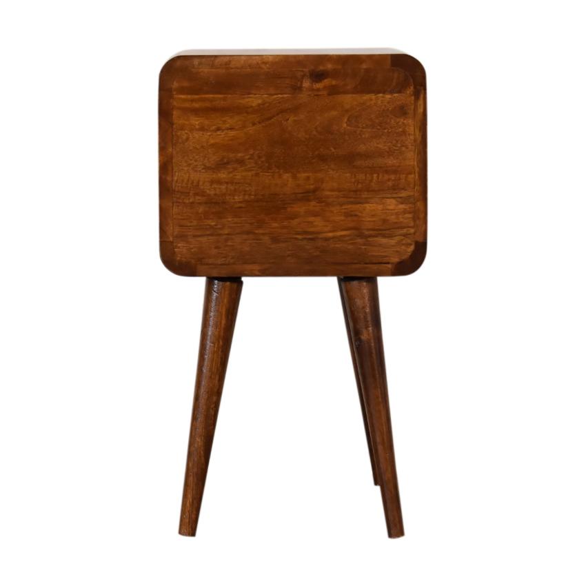 Mini Chestnut Curved Bedside Table | Solid Mango Wood | 2 Drawer