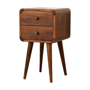 Mini Chestnut Curved Bedside Table | Solid Mango Wood | 2 Drawer