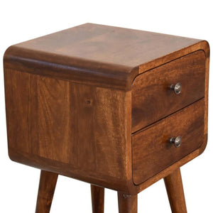 Mini Chestnut Curved Bedside Table | Solid Mango Wood | 2 Drawer