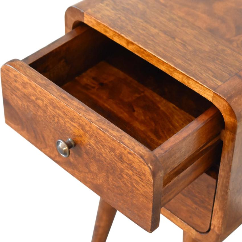 Mini Chestnut Curved Bedside Table | Solid Mango Wood | 2 Drawer