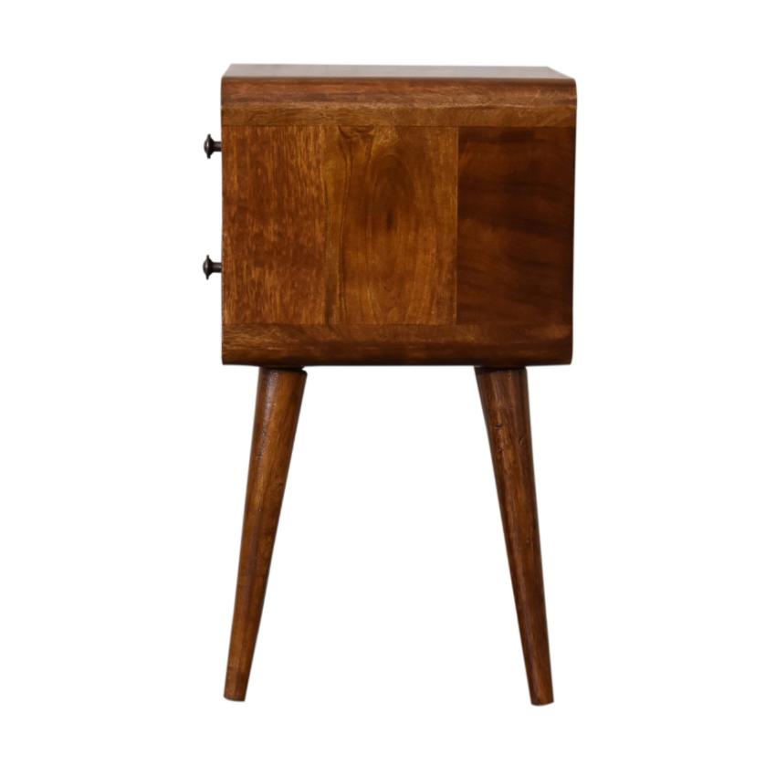 Mini Chestnut Curved Bedside Table | Solid Mango Wood | 2 Drawer