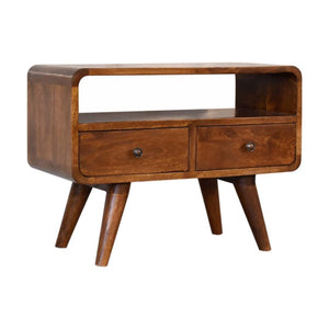 Mini Chestnut Curved Media Unit | Solid Mango Wood | 2 Drawer TV Stand