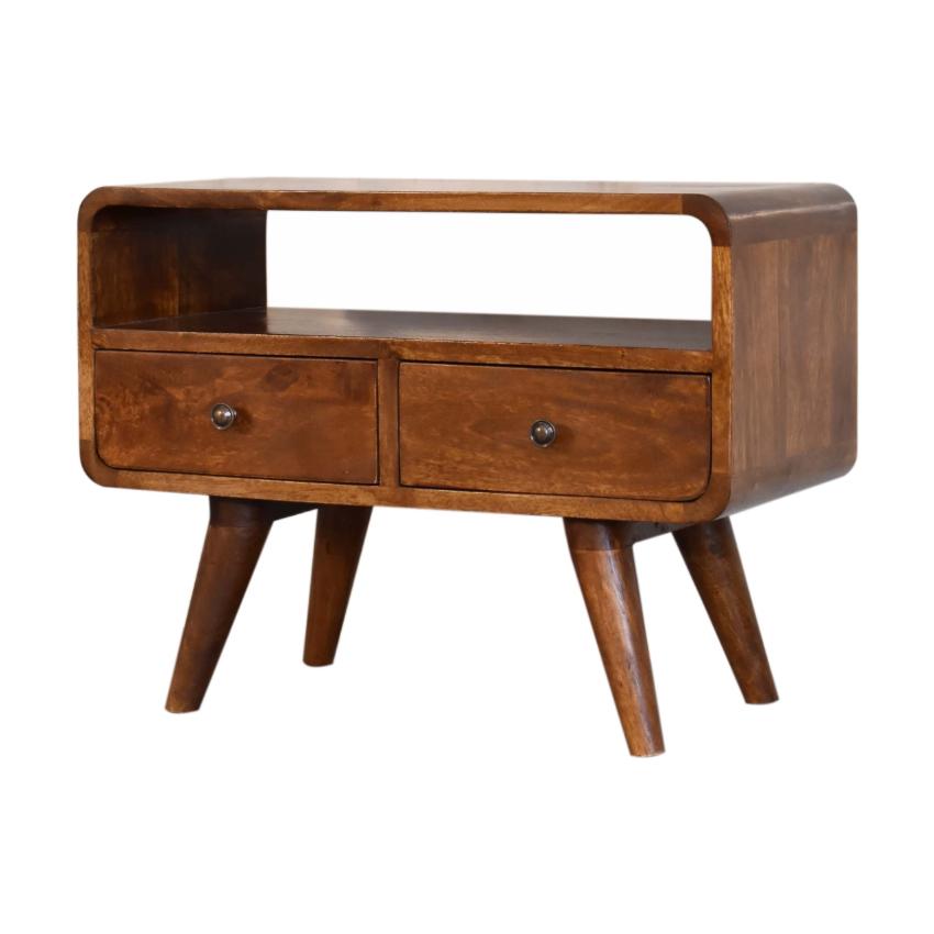 Mini Chestnut Curved Media Unit | Solid Mango Wood | 2 Drawer TV Stand