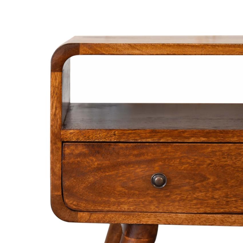 Mini Chestnut Curved Media Unit | Solid Mango Wood | 2 Drawer TV Stand