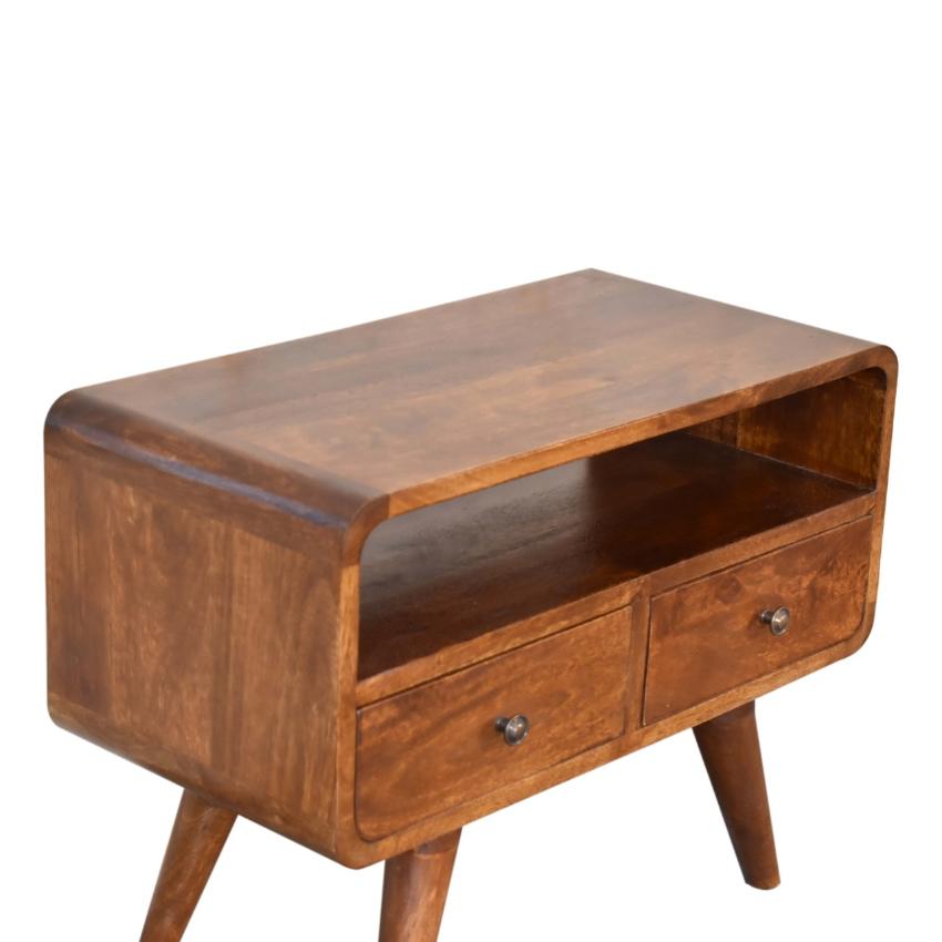 Mini Chestnut Curved Media Unit | Solid Mango Wood | 2 Drawer TV Stand