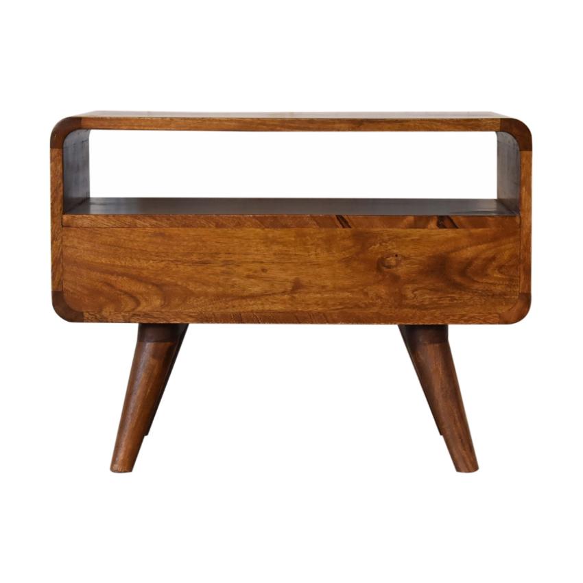 Mini Chestnut Curved Media Unit | Solid Mango Wood | 2 Drawer TV Stand