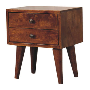 Mini Chestnut Modern Bedside Table | Solid Mango Wood | Chestnut Finish | 2 Drawer Nightstand