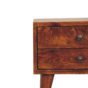 Mini Chestnut Modern Bedside Table | Solid Mango Wood | Chestnut Finish | 2 Drawer Nightstand