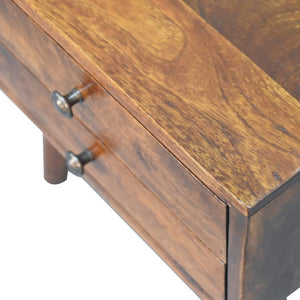 Mini Chestnut Modern Bedside Table | Solid Mango Wood | Chestnut Finish | 2 Drawer Nightstand