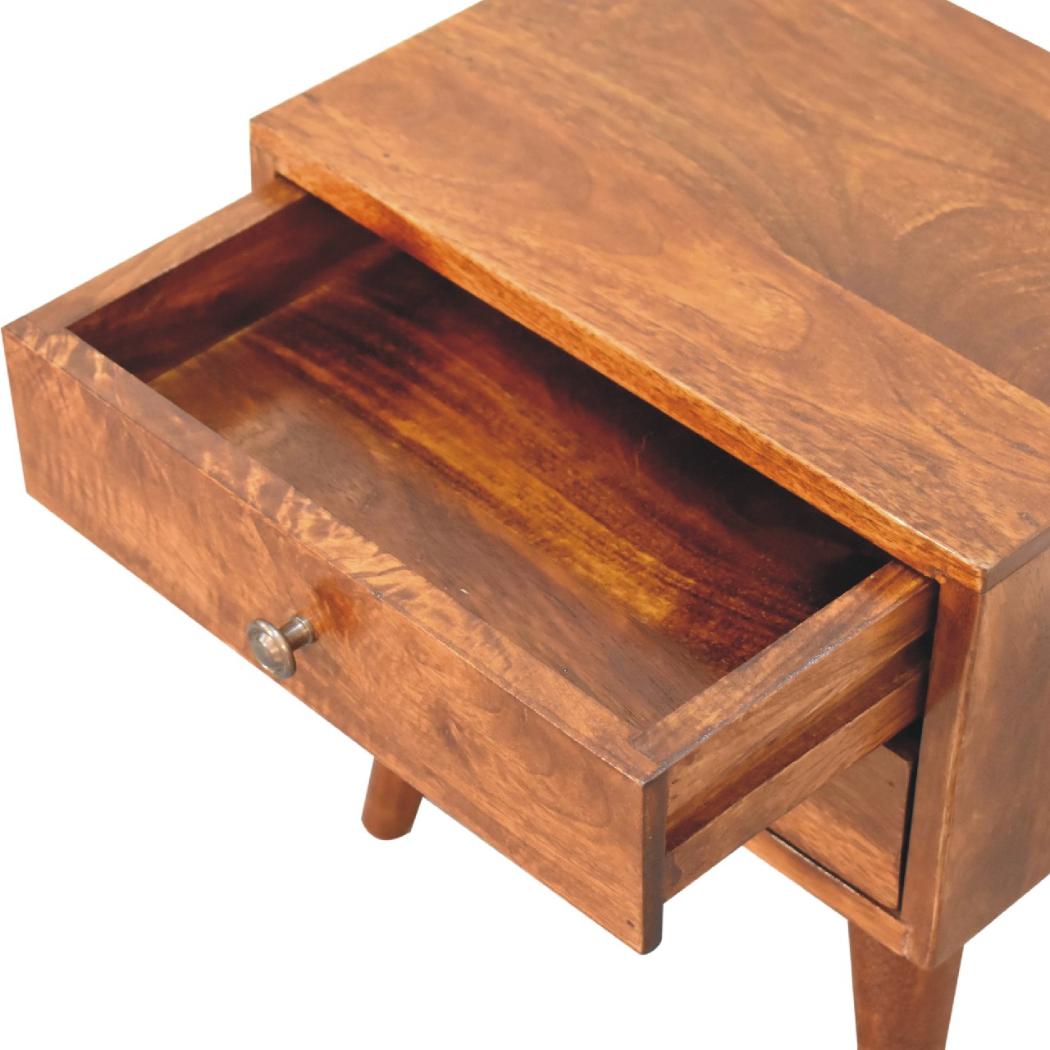 Mini Chestnut Modern Bedside Table | Solid Mango Wood | Chestnut Finish | 2 Drawer Nightstand
