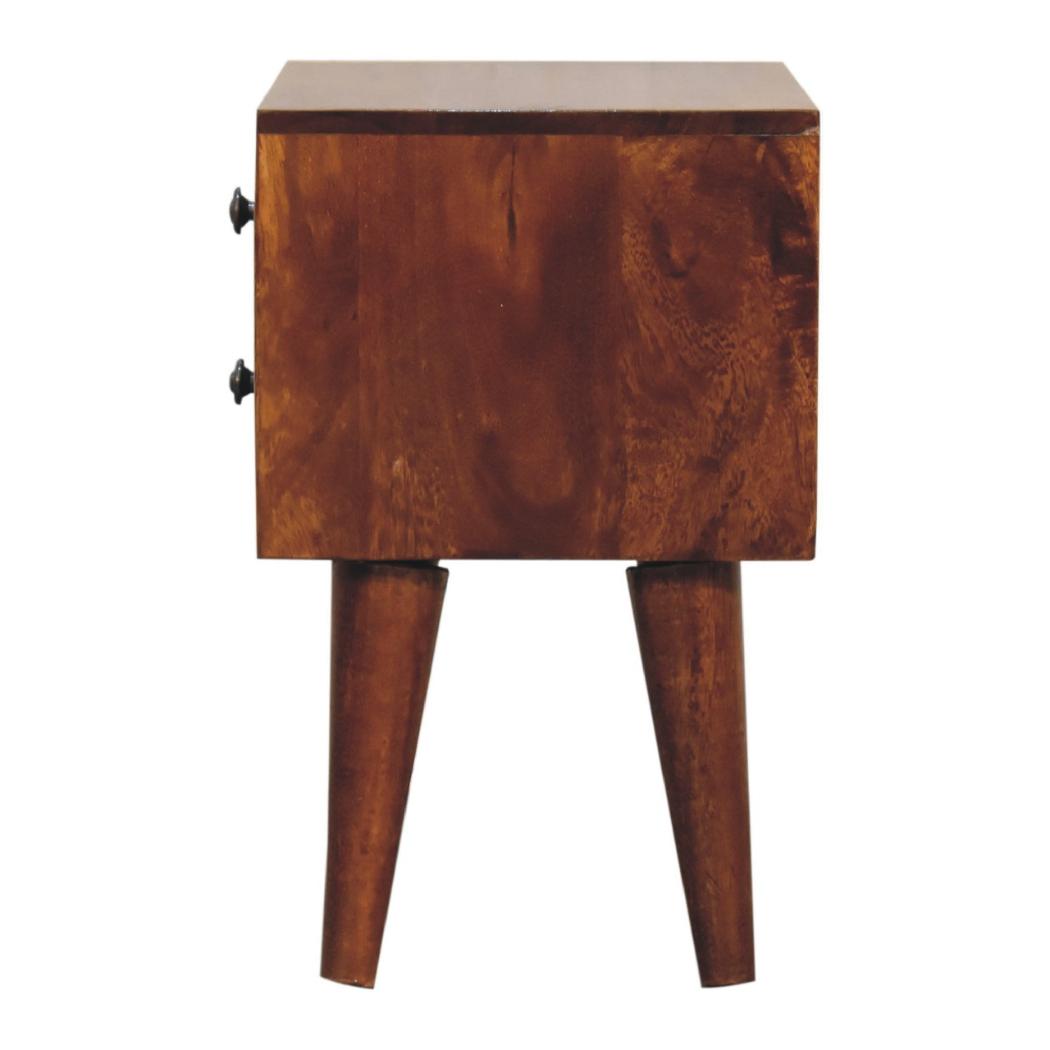 Mini Chestnut Modern Bedside Table | Solid Mango Wood | Chestnut Finish | 2 Drawer Nightstand