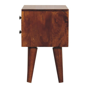 Mini Chestnut Modern Bedside Table | Solid Mango Wood | Chestnut Finish | 2 Drawer Nightstand