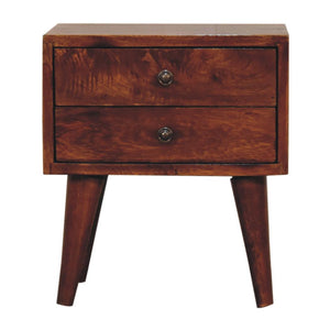 Mini Chestnut Modern Bedside Table | Solid Mango Wood | Chestnut Finish | 2 Drawer Nightstand