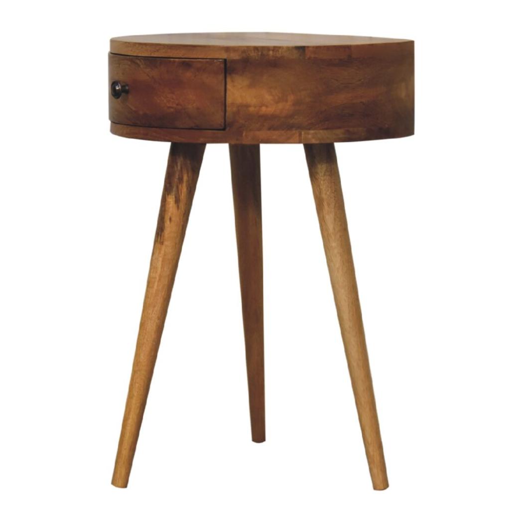 Mini Circular Bedside Table | Oak-Inspired Finish | Compact Rounded Storage
