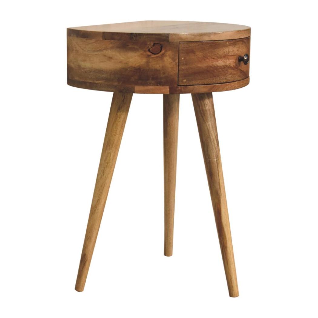 Mini Circular Bedside Table | Oak-Inspired Finish | Compact Rounded Storage