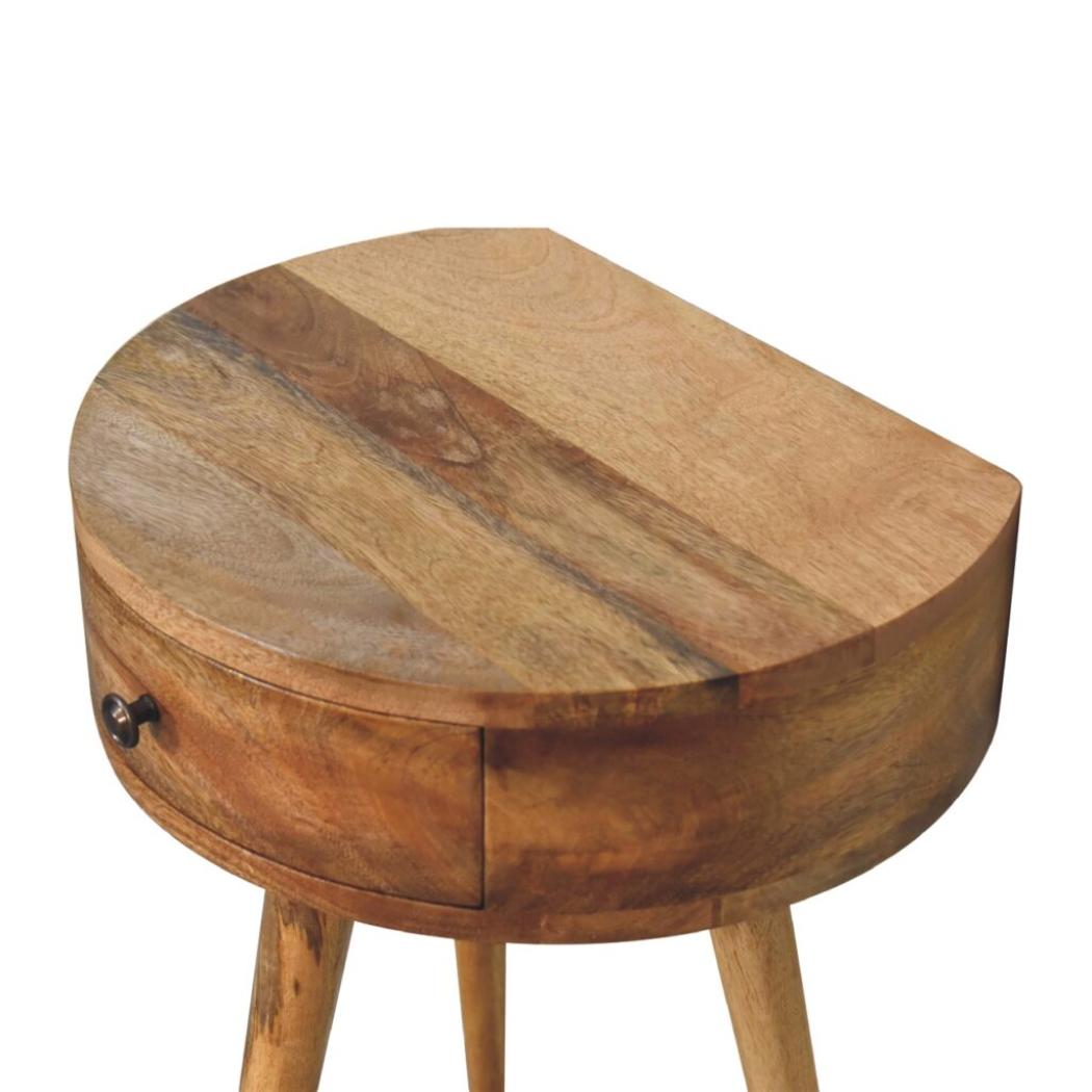 Mini Circular Bedside Table | Oak-Inspired Finish | Compact Rounded Storage