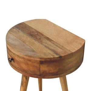Mini Circular Bedside Table | Oak-Inspired Finish | Compact Rounded Storage