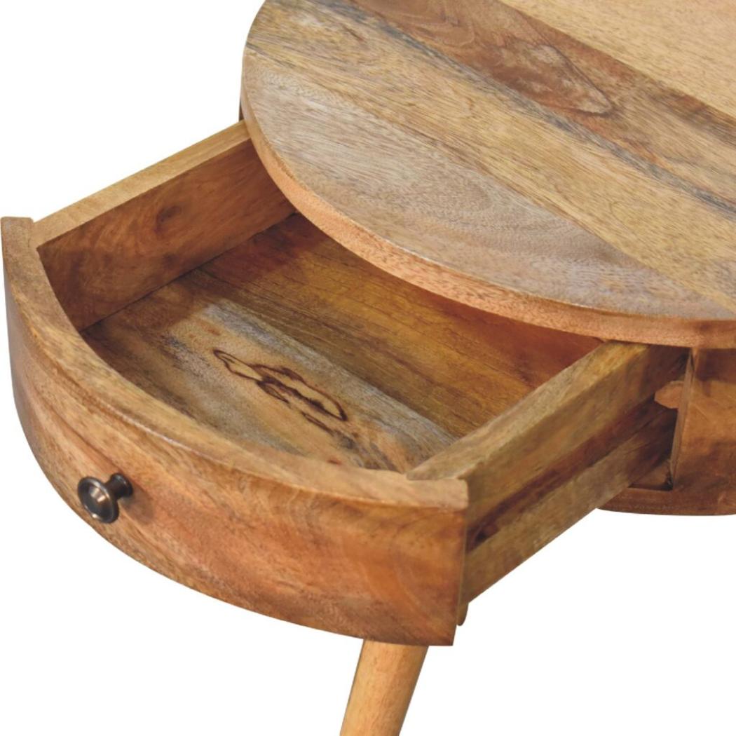 Mini Circular Bedside Table | Oak-Inspired Finish | Compact Rounded Storage