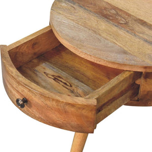 Mini Circular Bedside Table | Oak-Inspired Finish | Compact Rounded Storage
