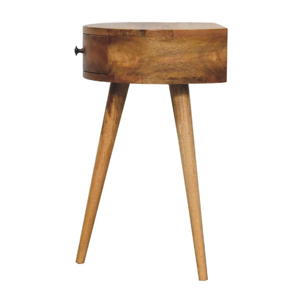 Mini Circular Bedside Table | Oak-Inspired Finish | Compact Rounded Storage