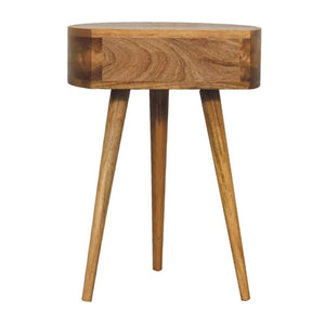 Mini Circular Bedside Table | Oak-Inspired Finish | Compact Rounded Storage