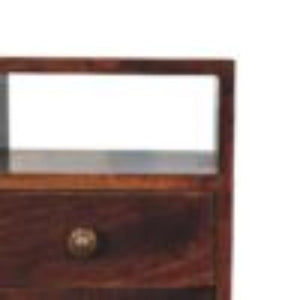 Mini Classic Bedside Table | Solid Mango Wood | California Walnut Finish | 2 Drawer Nightstand with Open Shelf
