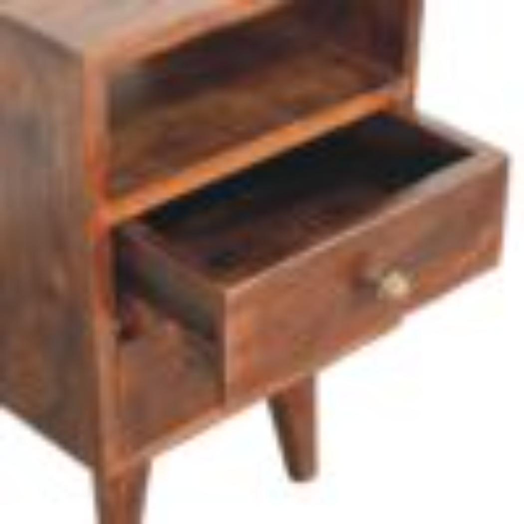 Mini Classic Bedside Table | Solid Mango Wood | California Walnut Finish | 2 Drawer Nightstand with Open Shelf