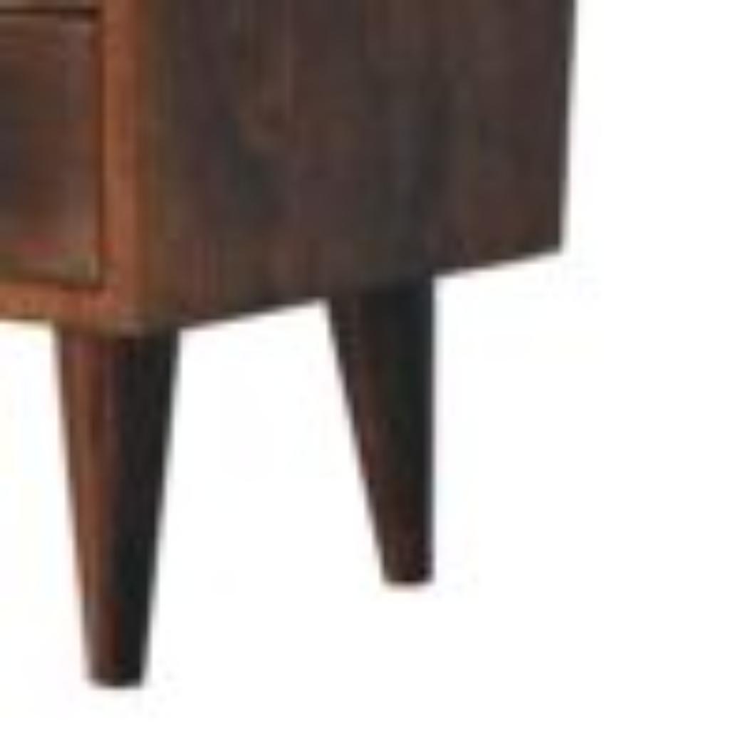 Mini Classic Bedside Table | Solid Mango Wood | California Walnut Finish | 2 Drawer Nightstand with Open Shelf
