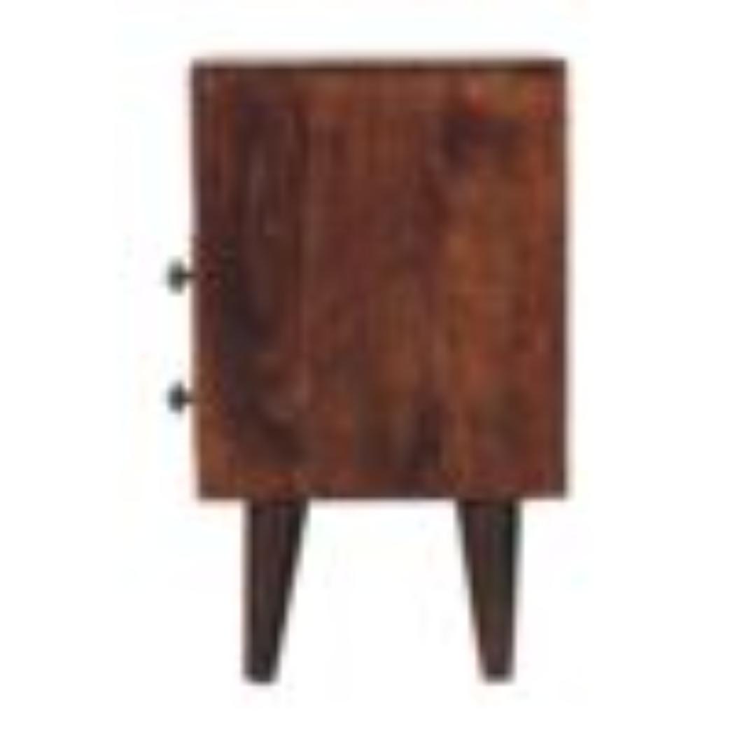 Mini Classic Bedside Table | Solid Mango Wood | California Walnut Finish | 2 Drawer Nightstand with Open Shelf