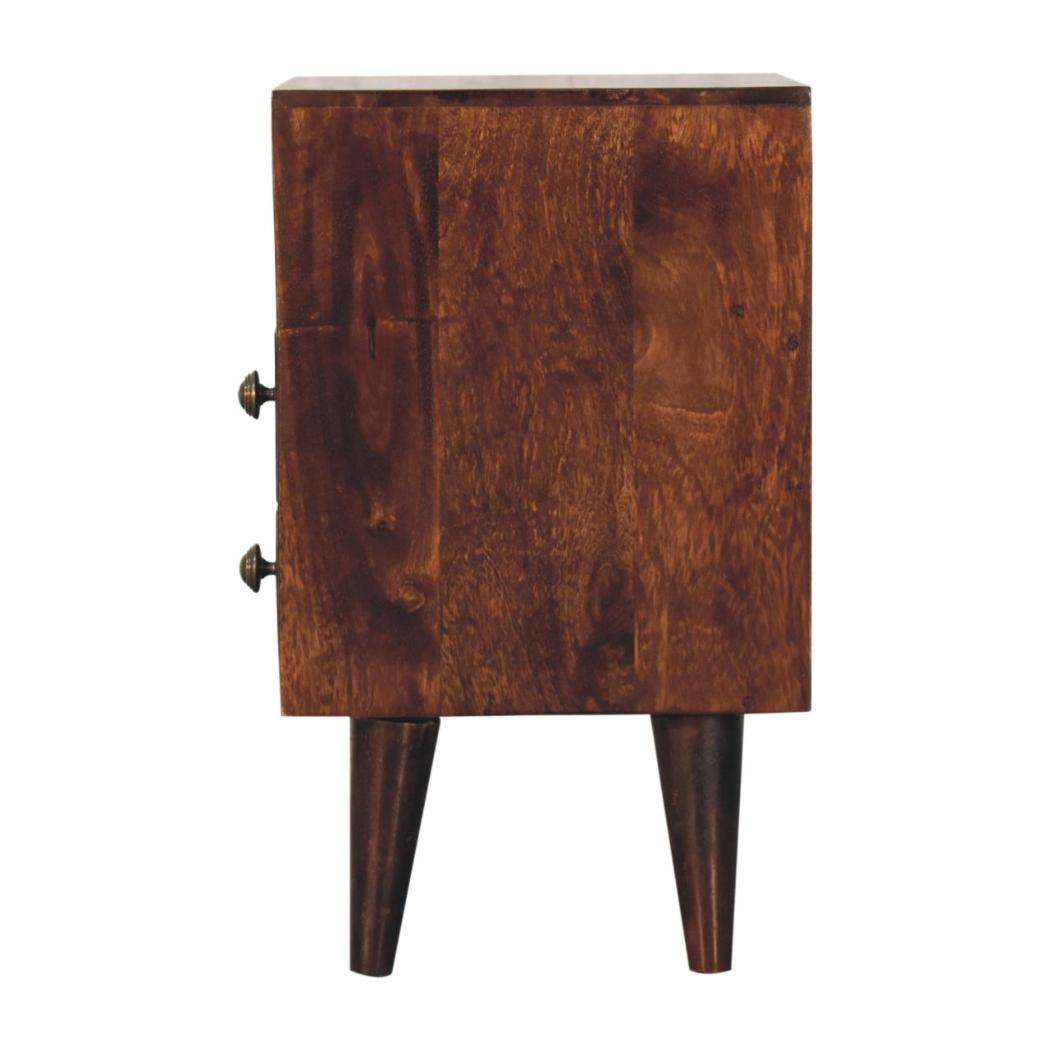 Mini Classic Bedside Table | Solid Mango Wood | California Walnut Finish | 2 Drawer Nightstand with Open Shelf