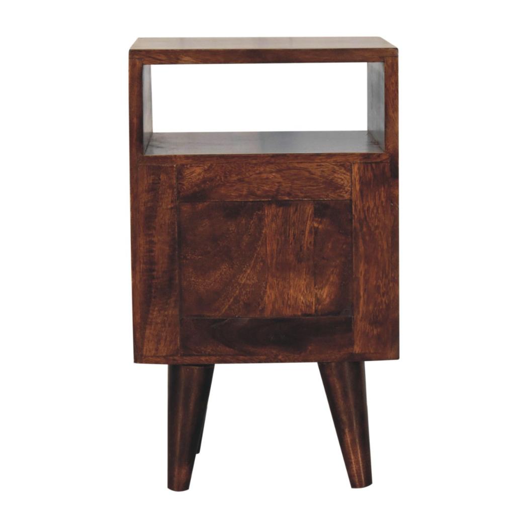 Mini Classic Bedside Table | Solid Mango Wood | California Walnut Finish | 2 Drawer Nightstand with Open Shelf