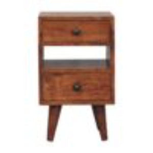 Mini Classic Bedside Table | Solid Mango Wood | Honey Caramel Finish | 2 Drawer Nightstand with Open Shelf