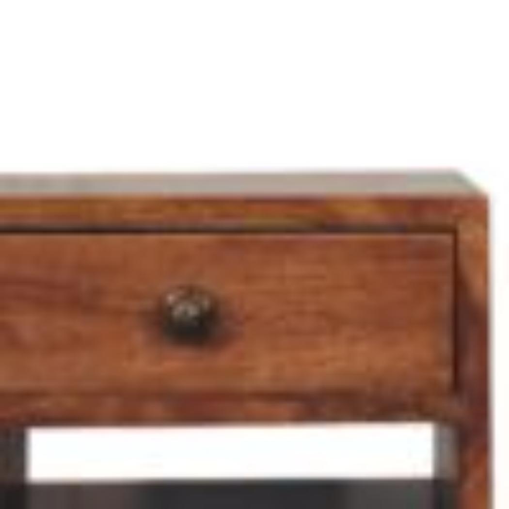 Mini Classic Bedside Table | Solid Mango Wood | Honey Caramel Finish | 2 Drawer Nightstand with Open Shelf