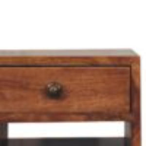 Mini Classic Bedside Table | Solid Mango Wood | Honey Caramel Finish | 2 Drawer Nightstand with Open Shelf