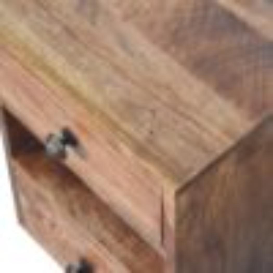 Mini Classic Bedside Table | Solid Mango Wood | Honey Caramel Finish | 2 Drawer Nightstand with Open Shelf