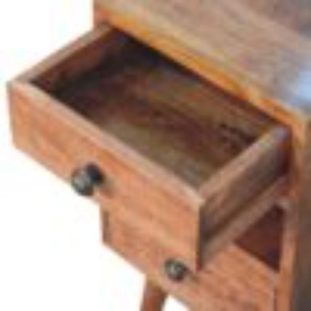 Mini Classic Bedside Table | Solid Mango Wood | Honey Caramel Finish | 2 Drawer Nightstand with Open Shelf