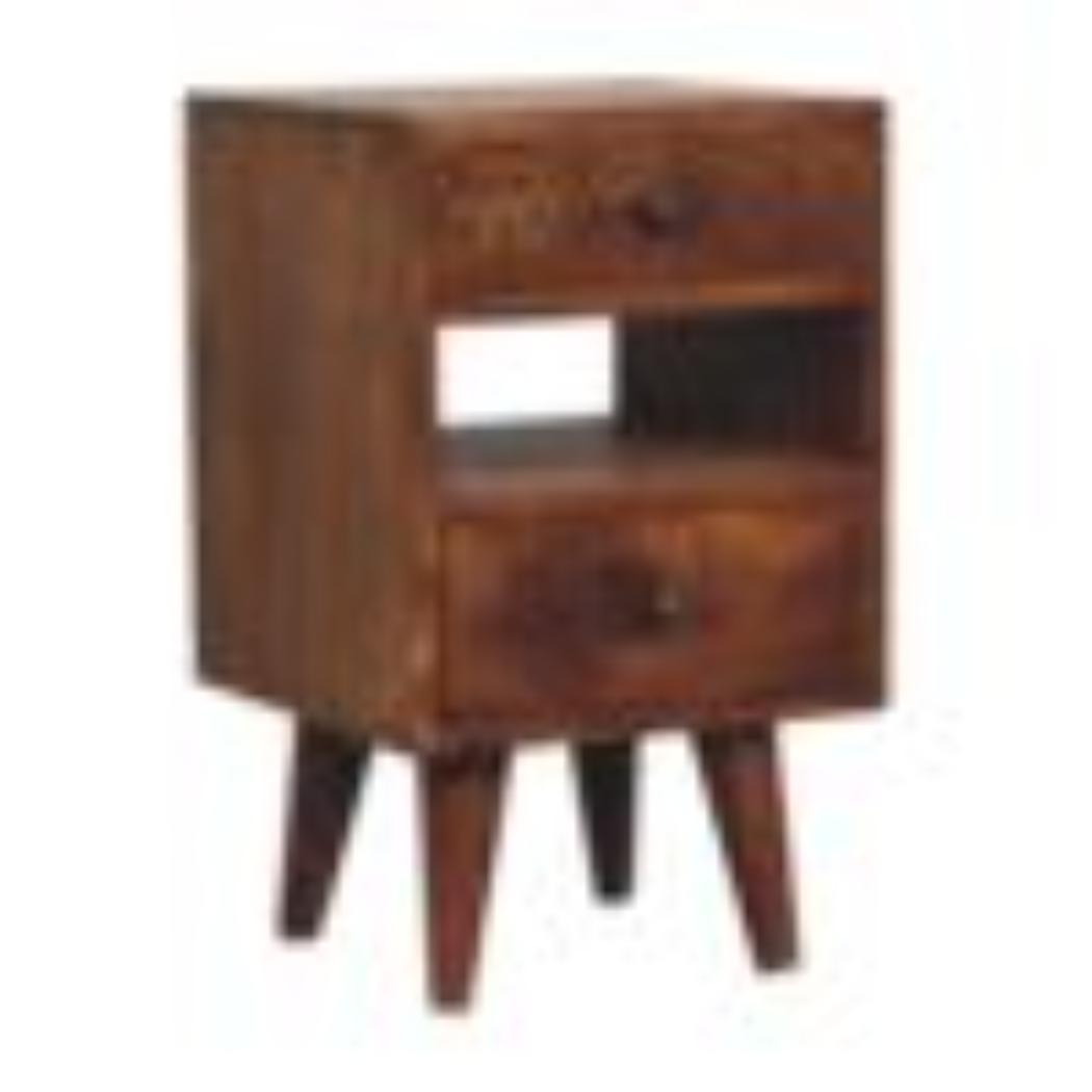 Mini Classic Multi Bedside Table | Chestnut Finish | Compact Storage