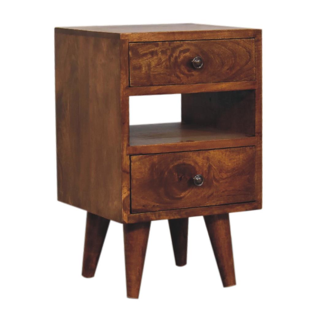 Mini Classic Multi Bedside Table | Chestnut Finish | Compact Storage