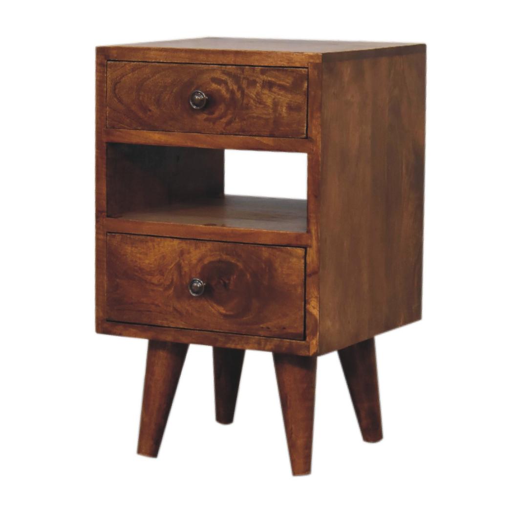 Mini Classic Multi Bedside Table | Chestnut Finish | Compact Storage