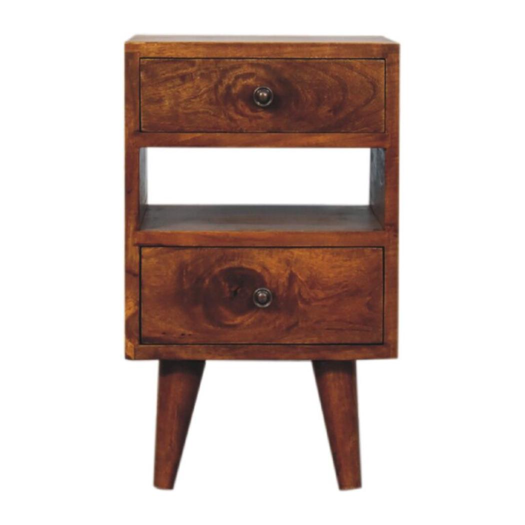 Mini Classic Multi Bedside Table | Chestnut Finish | Compact Storage